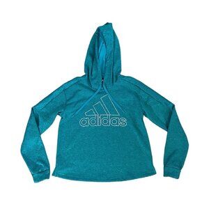 Womens Adidas Turquoise 3 Stripe Logo Hoodie‎ Size M Medium Short Sweatshirt